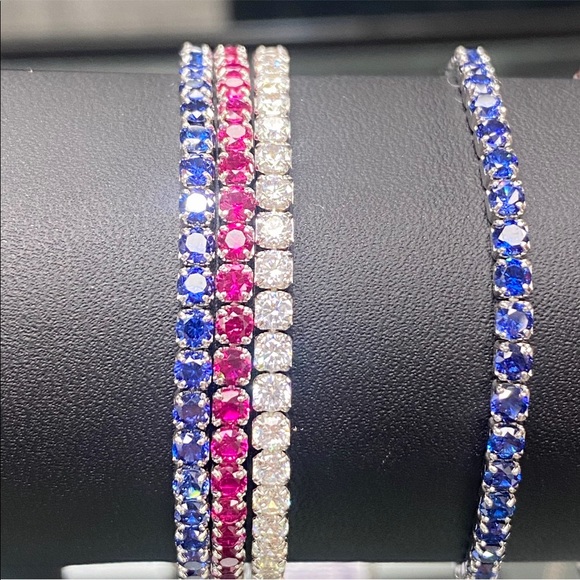 AZL Diamond Sapphire Ruby Bolo Tennis Bracelet Bundle ~ Set of 3 Bracelets - Picture 3 of 16
